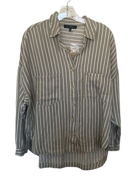 NWT Blu Pepper Taupe and White Striped Relaxed Button Shirt